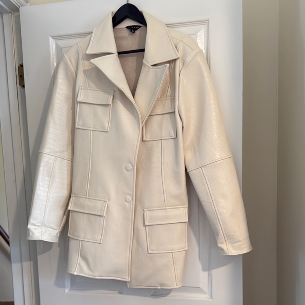 JLUXLABEL Cream Utility Jacket with Wide Lapel Collar